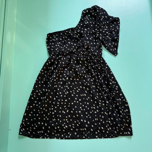 Vintage Black and white polka dot dress - one shoulder - Size Large - Picture 6 of 7